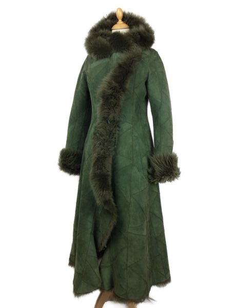 Damen Fellmantel Mantel aus Toscanalammfell, Armygrün