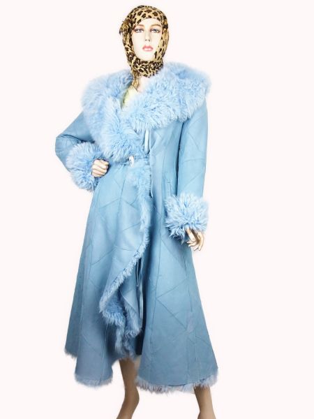 Damen Fellmantel Mantel aus Toscanalammfell, Hellblau